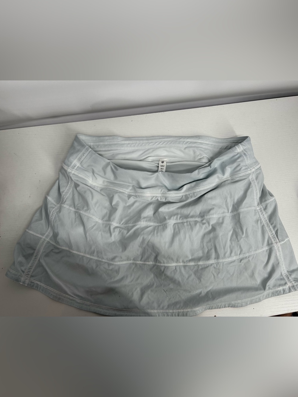 lululemon athletica Pace Rival skirt with built in shorts - white / light blue